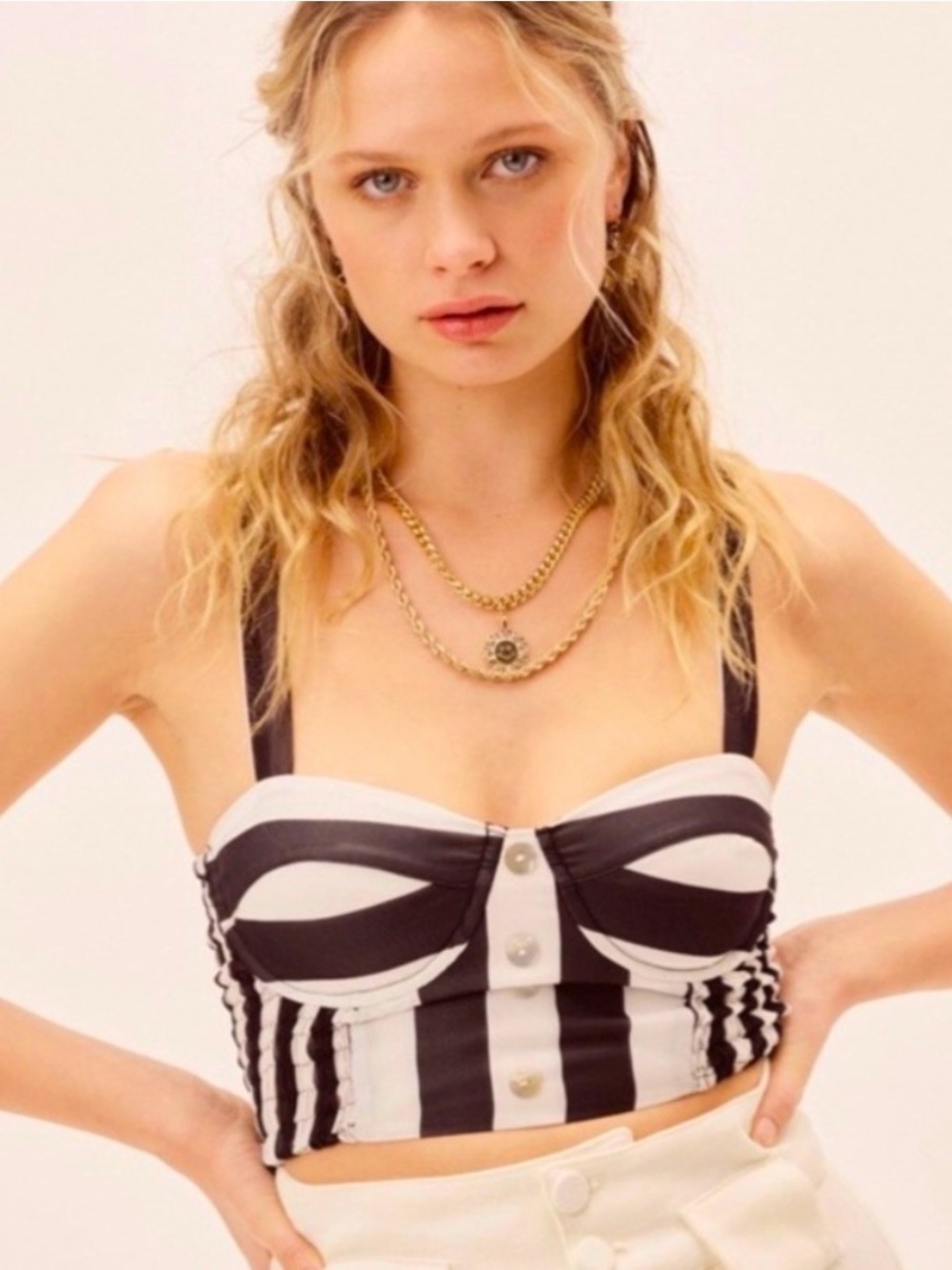 Vanessa Mooney Black & White Striped Bustier Crop Top - M